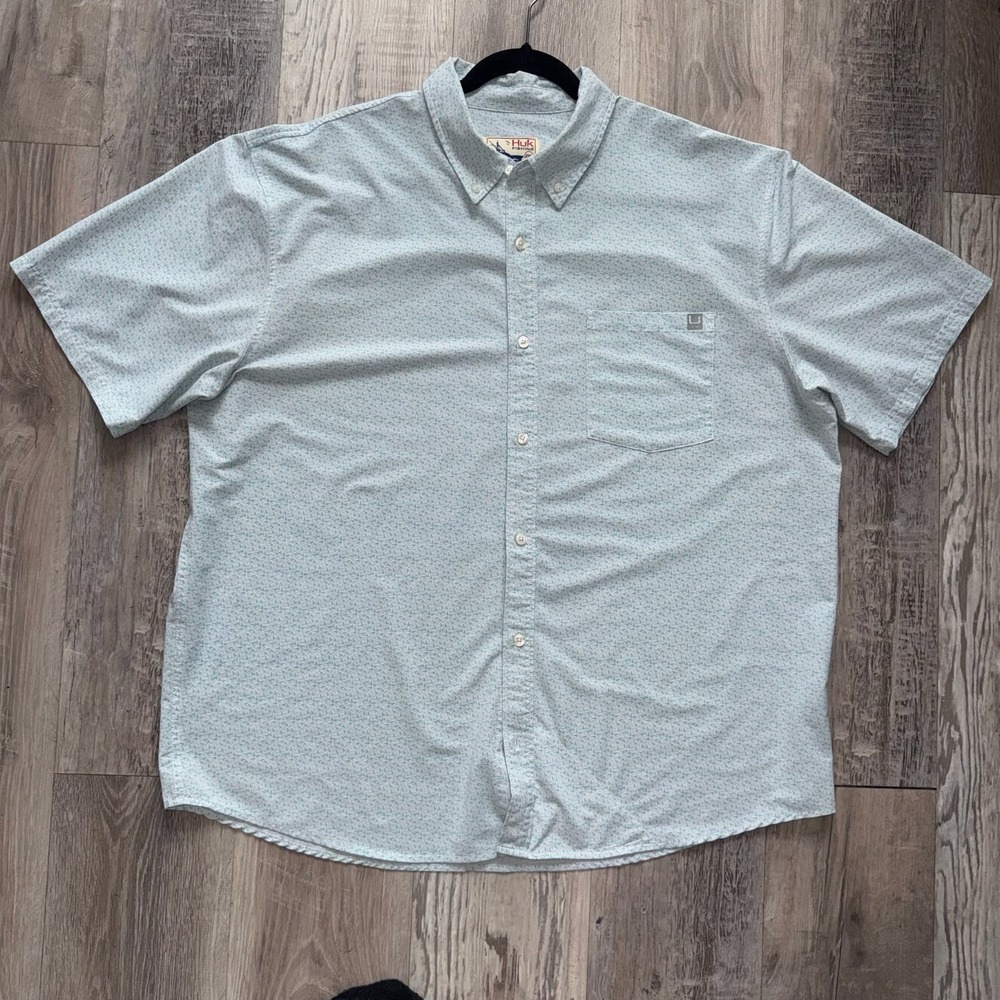 Huk Fishing  Short Sleeve Shirt Mens 2XL Button Down Early Worm Hook Print